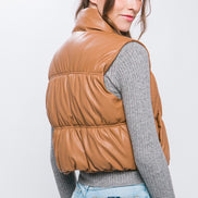 Faux Leather Puffer Vest