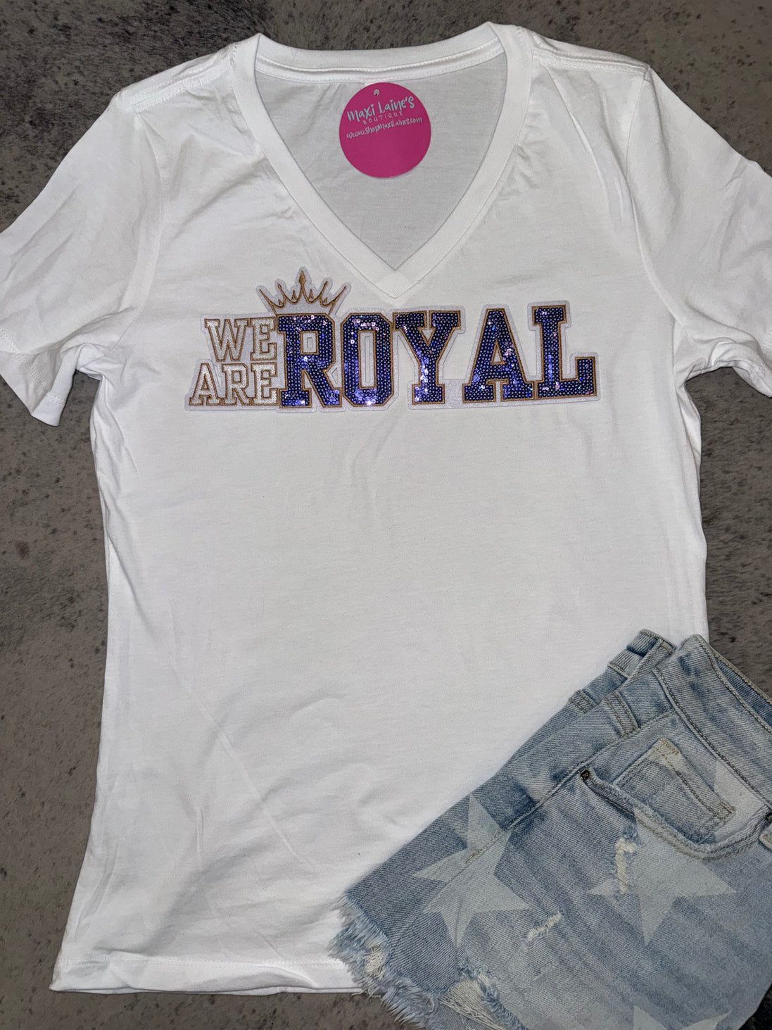 We Are Royals V-Neck Tee w/Sequin Patch