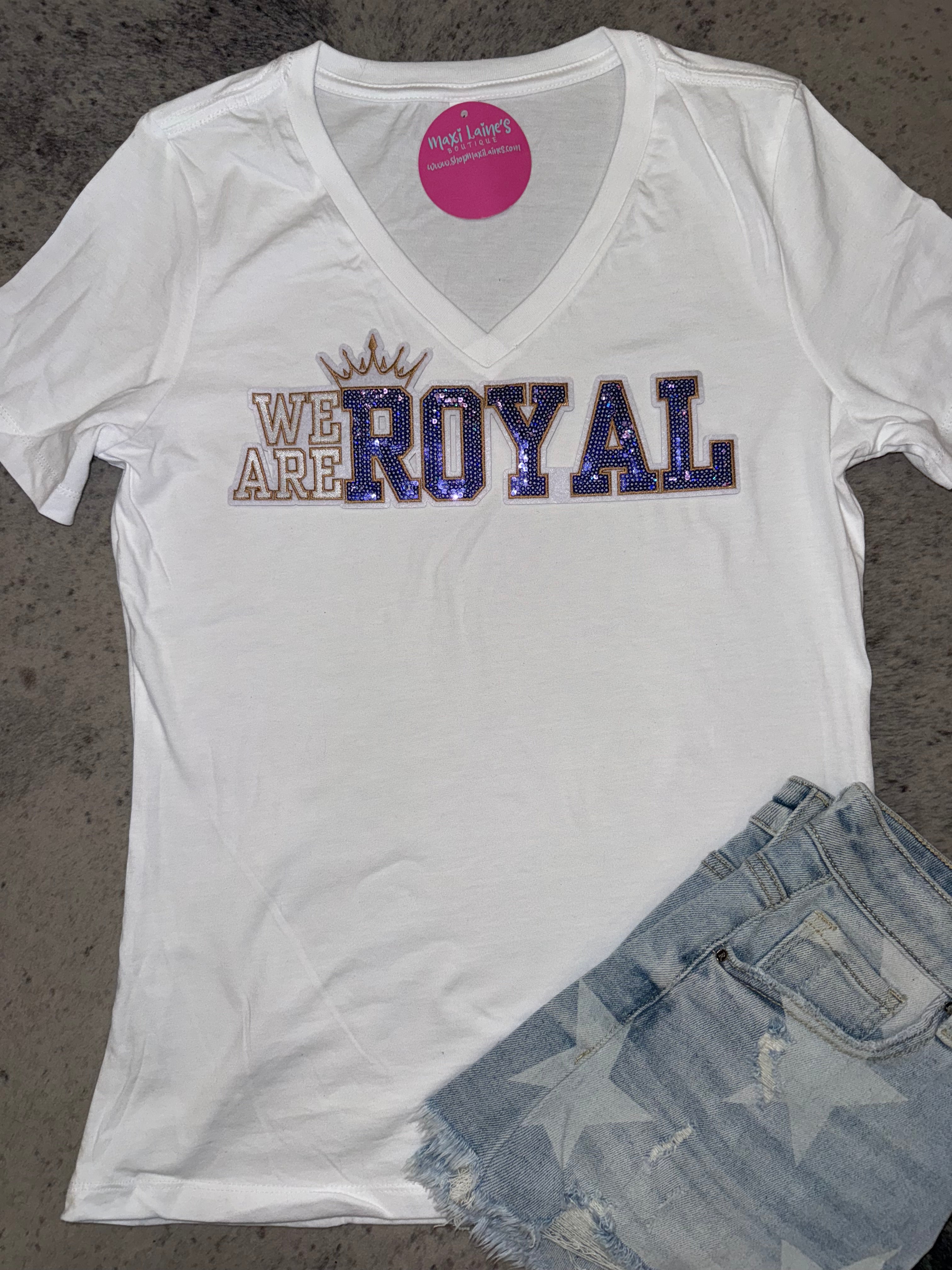 We Are Royals V-Neck Tee w/Sequin Patch