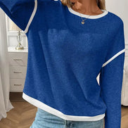 Dark Blue Colorblock Crewneck Knit Pullover Top