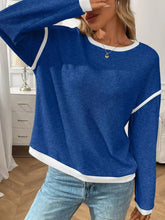Load image into Gallery viewer, Dark Blue Colorblock Crewneck Knit Pullover Top
