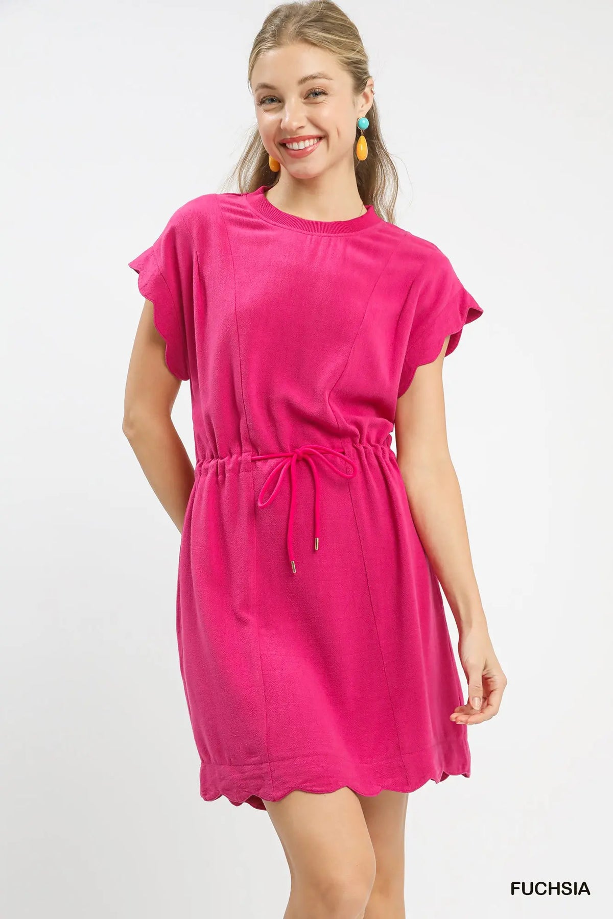 Scalloped Hem Linen Dress