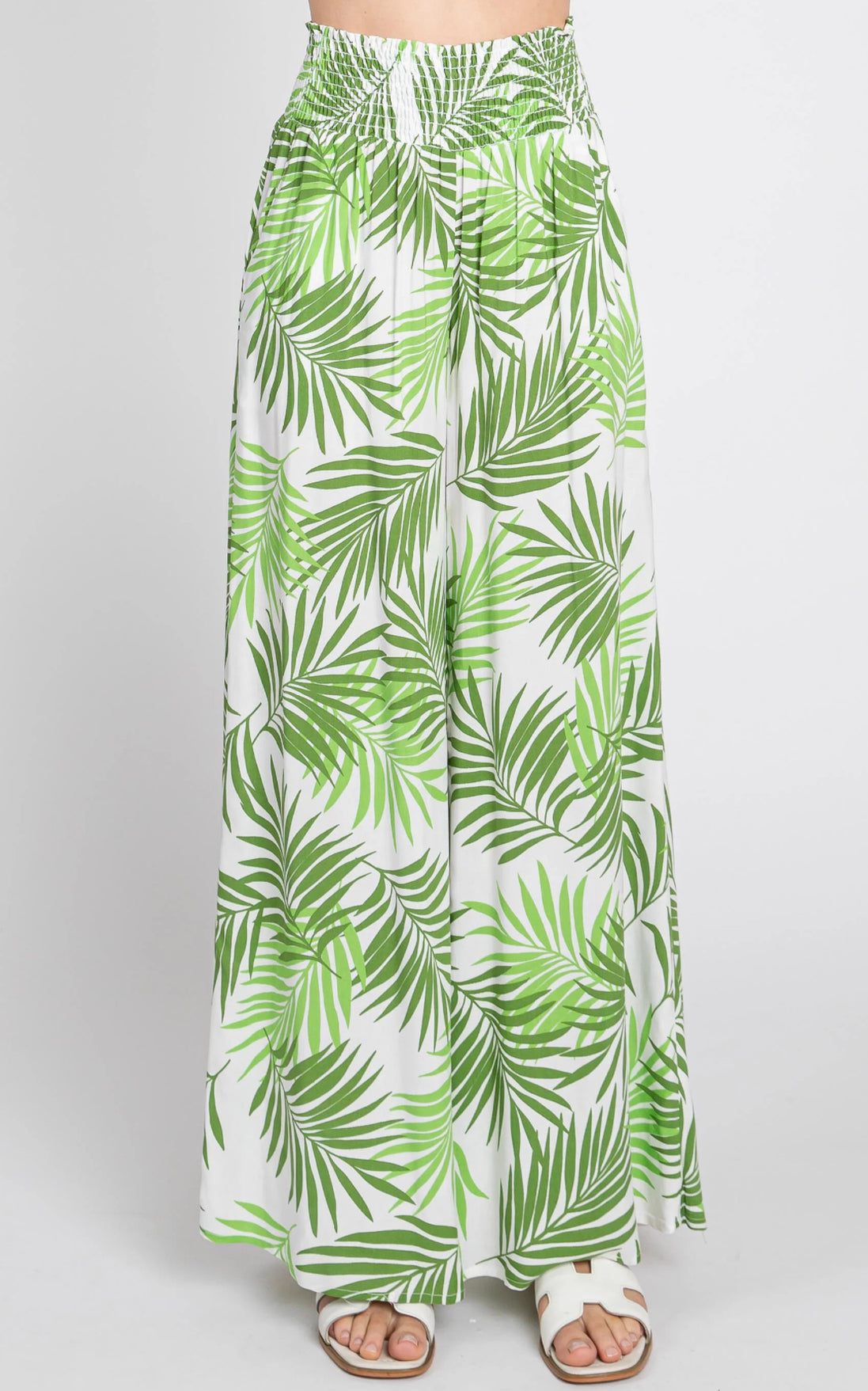 Smock Waist Wide Leg Pants (Green)