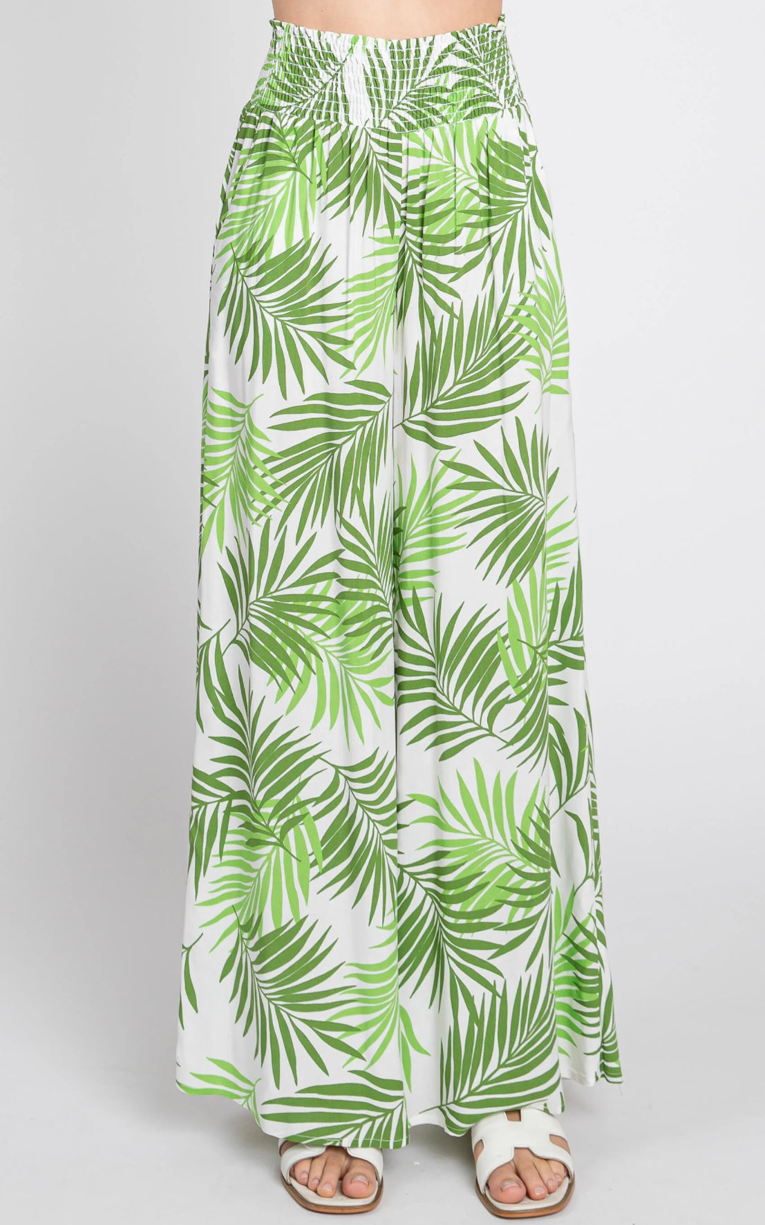 Smock Waist Wide Leg Pants (Green)
