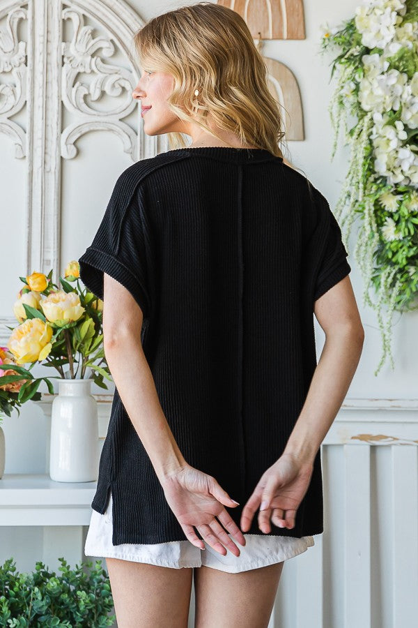 Ribbed Drop Shoulder Top