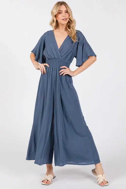 Heavy Gauze Smocked Waist Jumpsuit - VNJU16605F