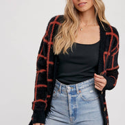 GRID PATTERN FUZZY CARDIGAN