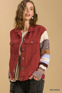 Red Knit Sleeve Button Down Jacket