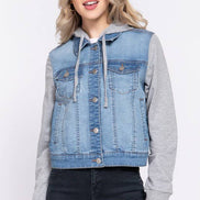 Long Sleeve Contrast Terry Sleeve with Hoodie Jacket