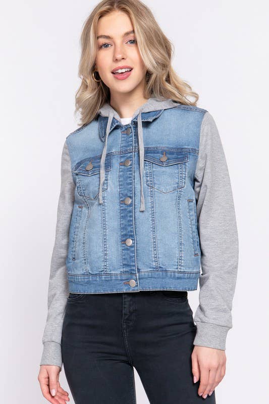 Long Sleeve Contrast Terry Sleeve with Hoodie Jacket