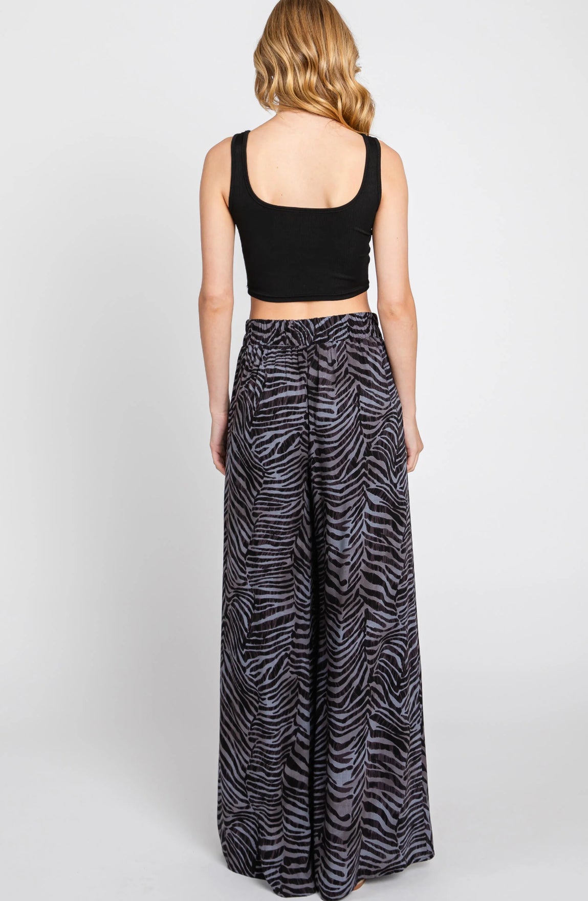 Zebra Design Wide Legged Smocked Pants