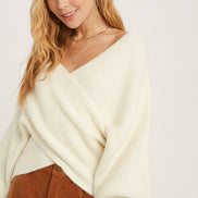 CROSSOVER RIBBED PULLOVER