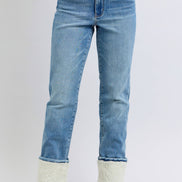 JUDY BLUE High Waisted Shearling Cuff Straight