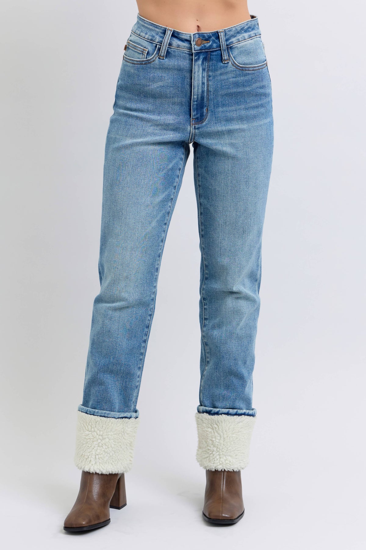 JUDY BLUE High Waisted Shearling Cuff Straight