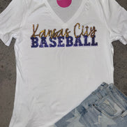 Kansas City Baseball Royals V-Neck Tee w/Sequin Patch