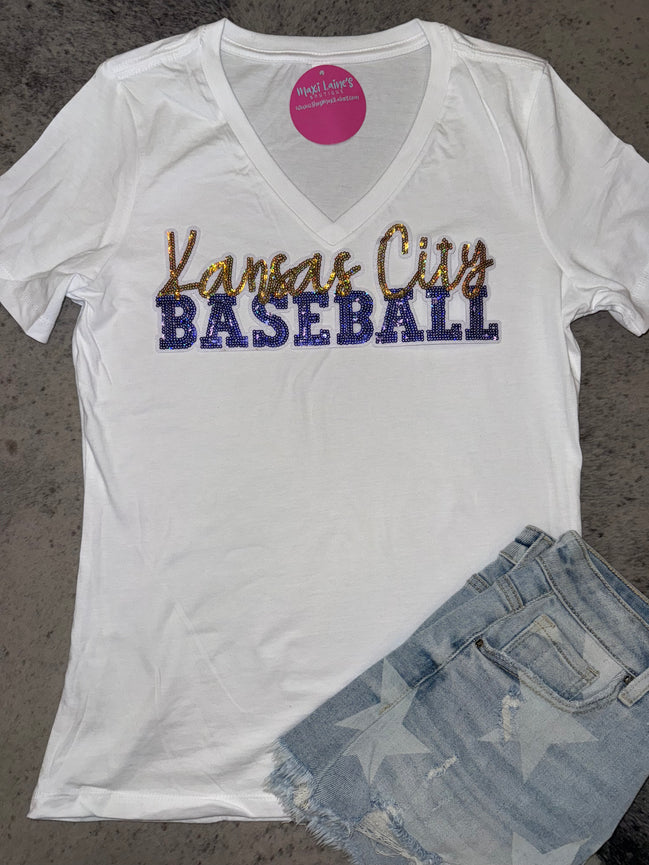 Kansas City Baseball Royals V-Neck Tee w/Sequin Patch