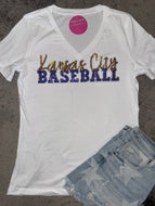 Kansas City Baseball Royals V-Neck Tee w/Sequin Patch