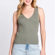 Ribbed V-Neck Sweater Tank