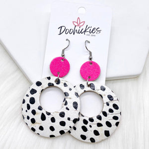 2.5" Hot Pink Glitter & Dalmatian Double O Corkies -Earrings