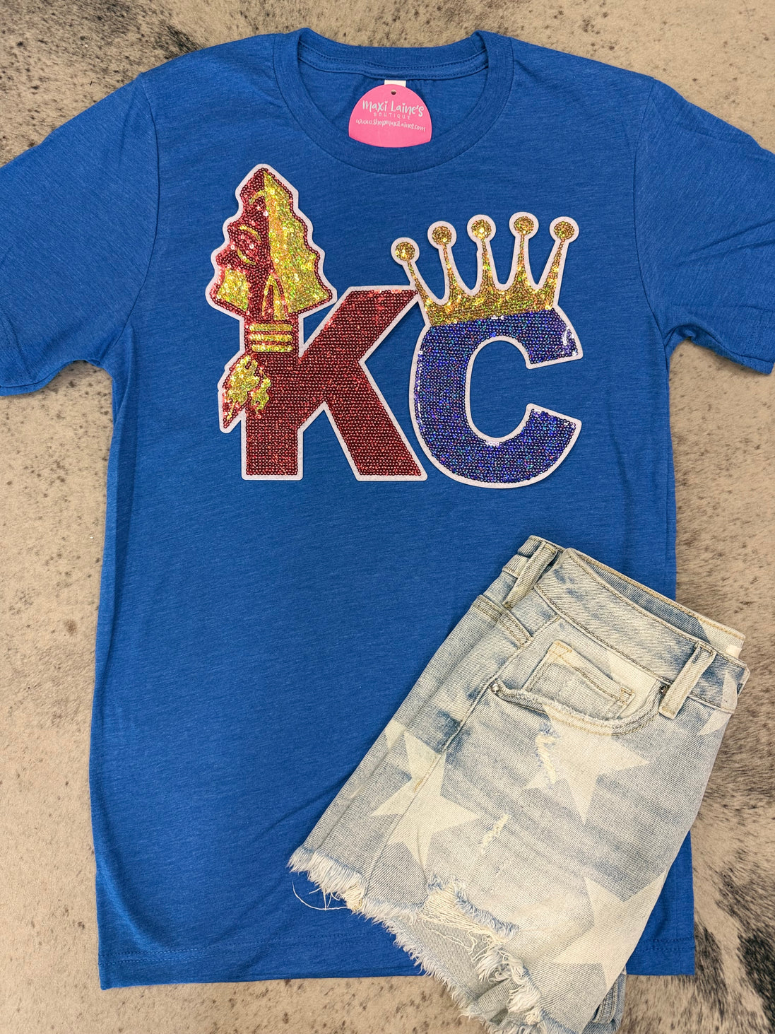 KC Combo Royals and Chiefs Tee w/Sequin Patch