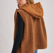 SHERPA FLEECE HOODED VEST WITH FAUX SUEDE INNER
