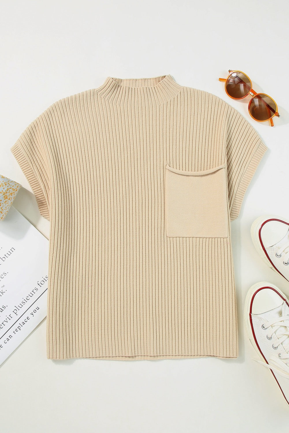 Ribbed Short Sleeve Knit Sweater