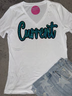 Current V-Neck Tee w/Sequin Patch