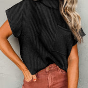 Ribbed Short Sleeve Knit Sweater