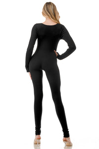 Rounded Neck Long Sleeve Jumpsuit
