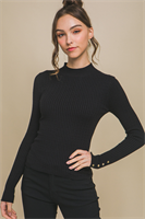 Load image into Gallery viewer, Ribbed Sweater with Button Sleeve Detail
