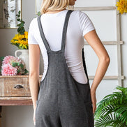 Ribbed Shorts Jumpsuit with Large Front Pockets