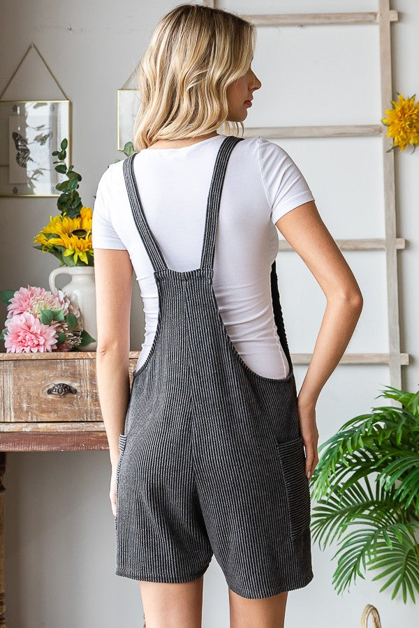 Ribbed Shorts Jumpsuit with Large Front Pockets