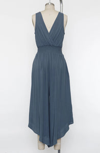 Sleeveless Jumpsuit w/Waist Smocking (Denim)