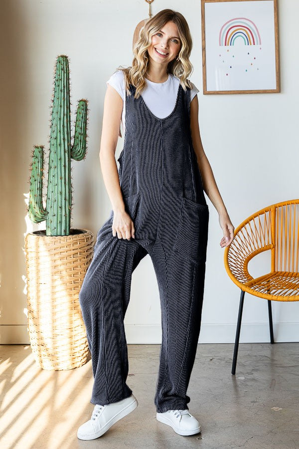 Ribbed Jumpsuit with Large Front Pockets