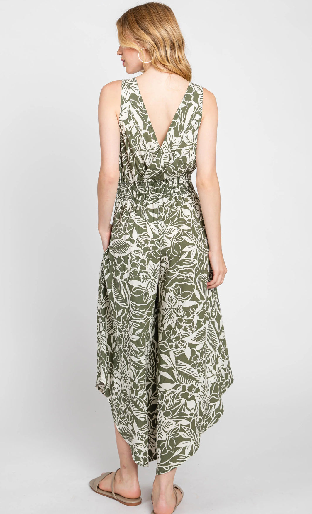 Sleeveless Jumpsuit w/Waist Smocking (green)