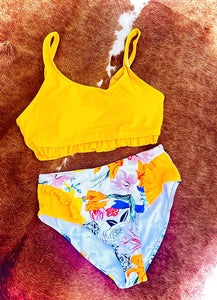 Yellow Floral Two Piece Swimsuit