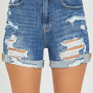 RISEN High Rise Distressed Shorts