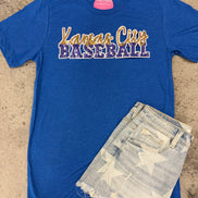Kansas City Baseball Royals V-Neck Tee w/Sequin Patch