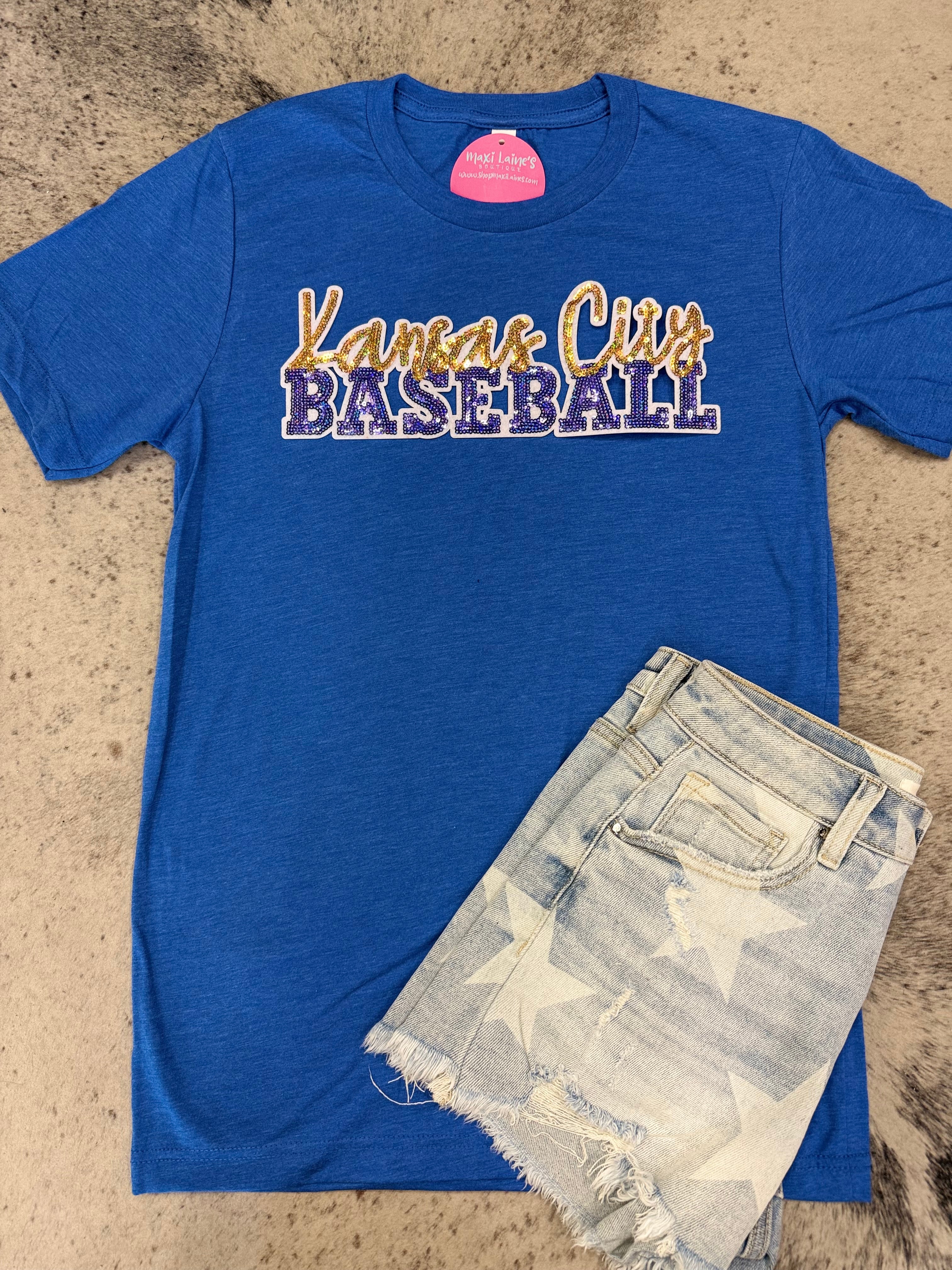 Kansas City Baseball Royals V-Neck Tee w/Sequin Patch