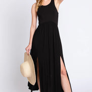 Sleeveless Midi Dress with Side Slit Detail