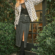 Distressed Seam Slit at Front Maxi Denim Skirt