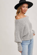 Load image into Gallery viewer, BOAT NECK DOLMAN SLEEVE RIBBED FUZZY KNIT SWEATER
