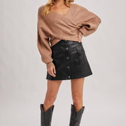 CROSSOVER RIBBED PULLOVER
