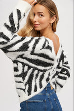 Load image into Gallery viewer, Twist Back Fuzzy Zebra Sweater
