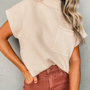 Ribbed Short Sleeve Knit Sweater