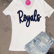Royals Script V-Neck Tee w/Sequin Patch