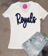 Royals Script V-Neck Tee w/Sequin Patch