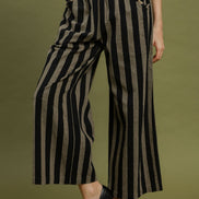 Linen Striped Wide Leg Pull-On Pants