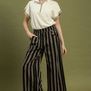 Linen Striped Wide Leg Pull-On Pants