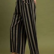 Linen Striped Wide Leg Pull-On Pants